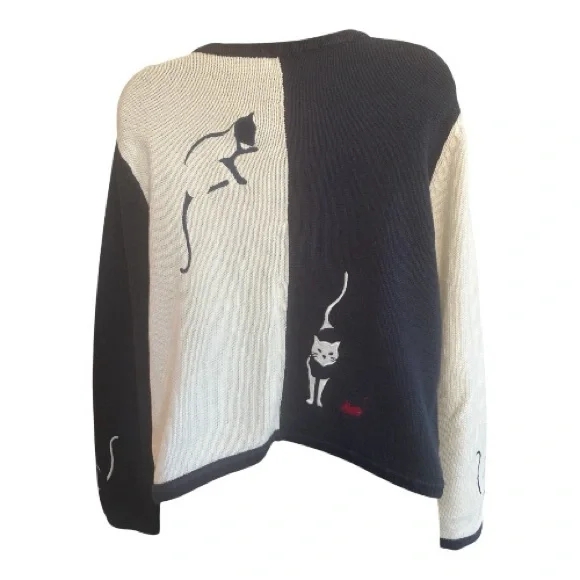 Christopher & Banks Navy and White Cat Sweater Size Large - Picture 6 of 14